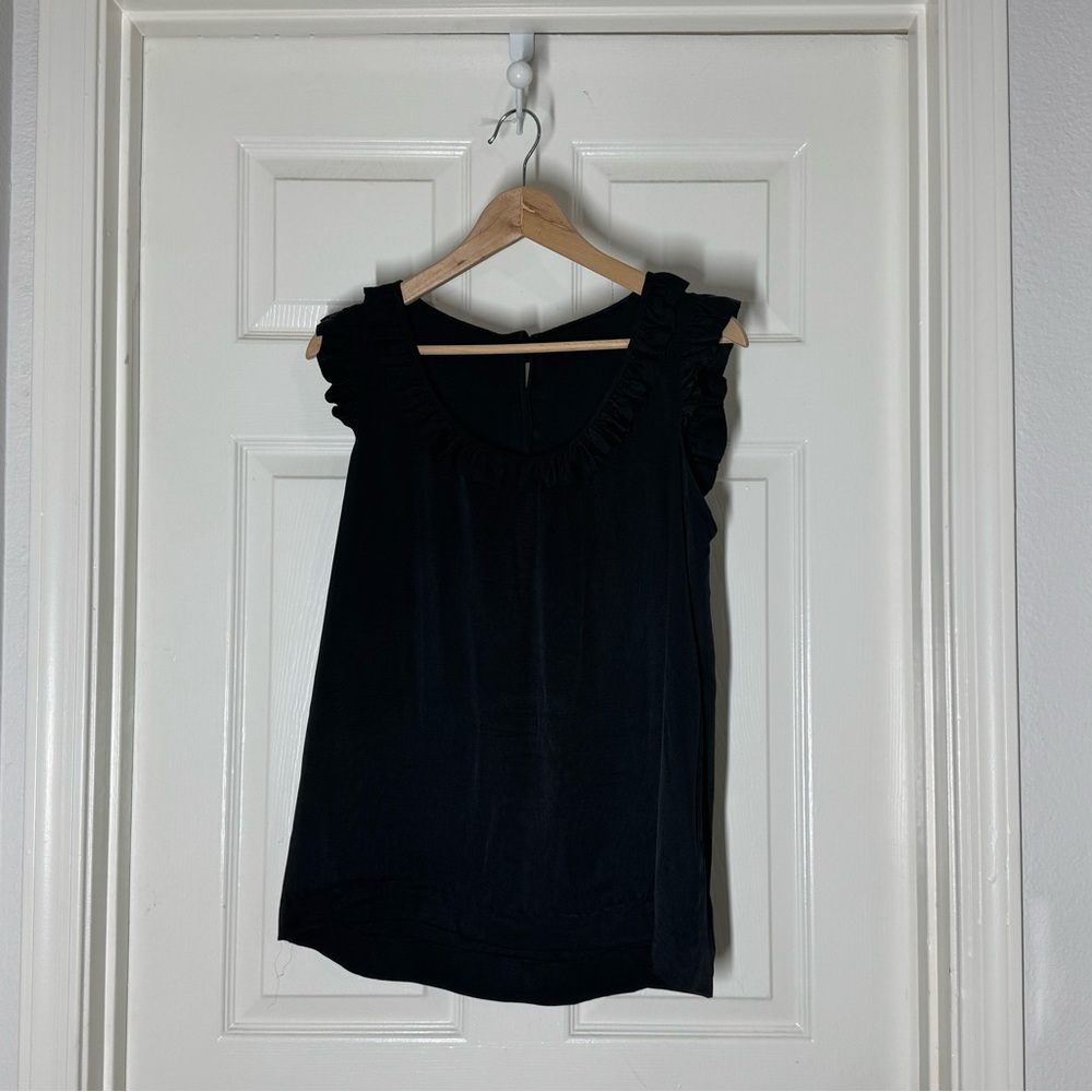 Kate Spade Black Ruffle Sleeveless 100% Silk Top
